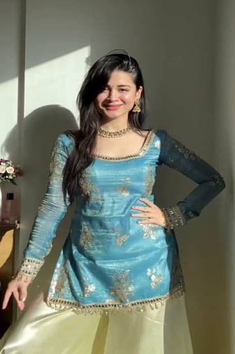sky blue embroidered sharara set