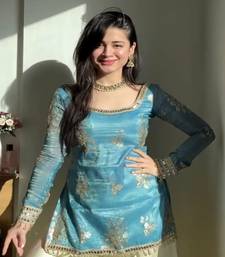 sky blue embroidered sharara set