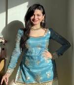 sky blue embroidered sharara set