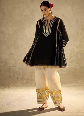 black flared kurta with gold border palazzo 2