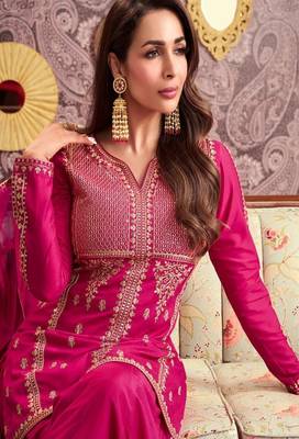 hot pink heavy embroidered suit 1