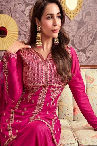 hot pink heavy embroidered suit