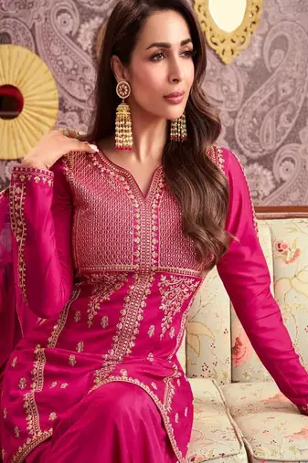 hot pink heavy embroidered suit