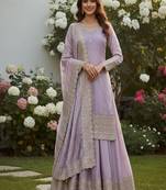 lavender embroidered traditional suit with sheer dupatta