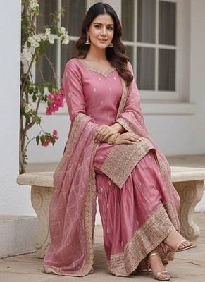 blush pink embroidered sharara suit 2