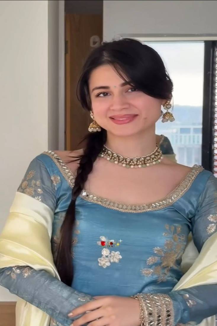 sky blue embroidered sharara set