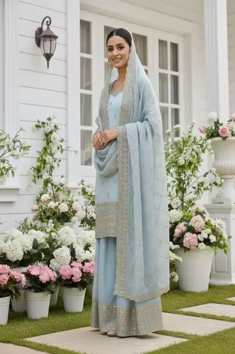 powder blue embroidered suit with dupatta