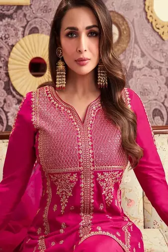 hot pink heavy embroidered suit