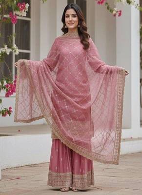 blush pink embroidered sharara suit 3
