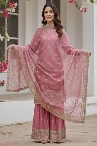 blush pink embroidered sharara suit