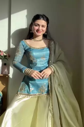 sky blue embroidered sharara set