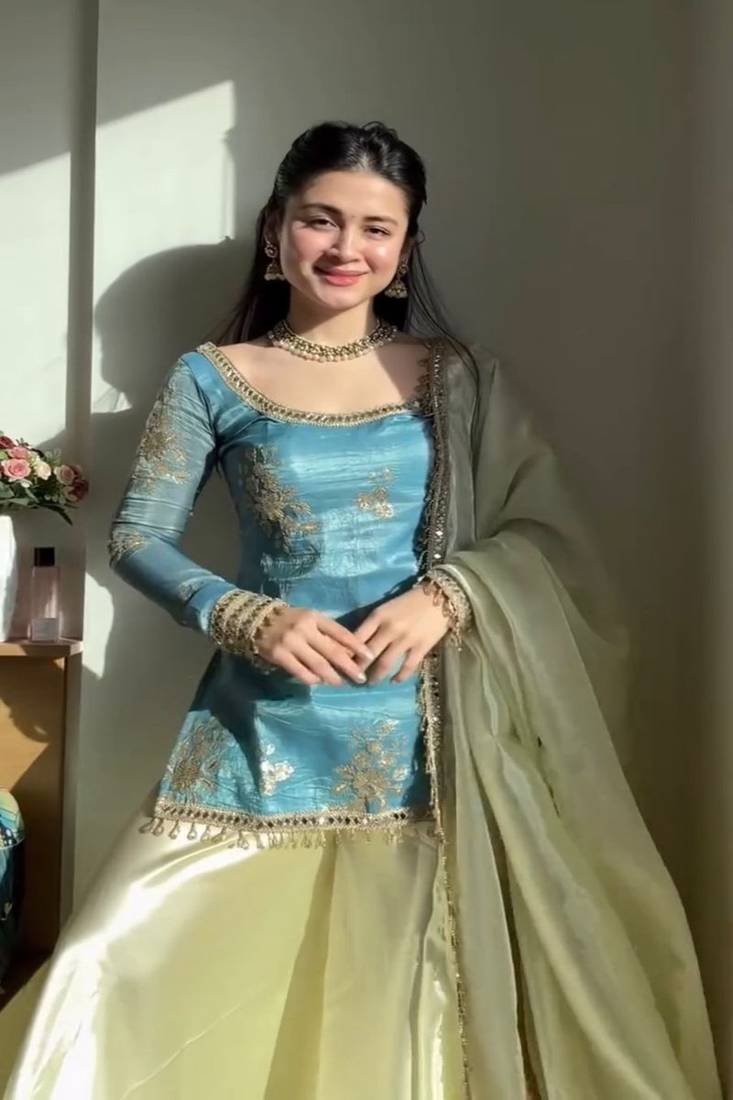 sky blue embroidered sharara set