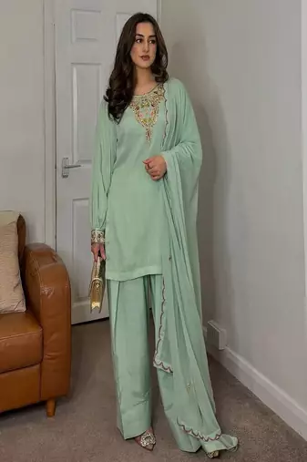 Mint green embroidered kurta set with dupatta
