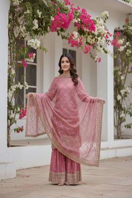 blush pink embroidered sharara suit 4