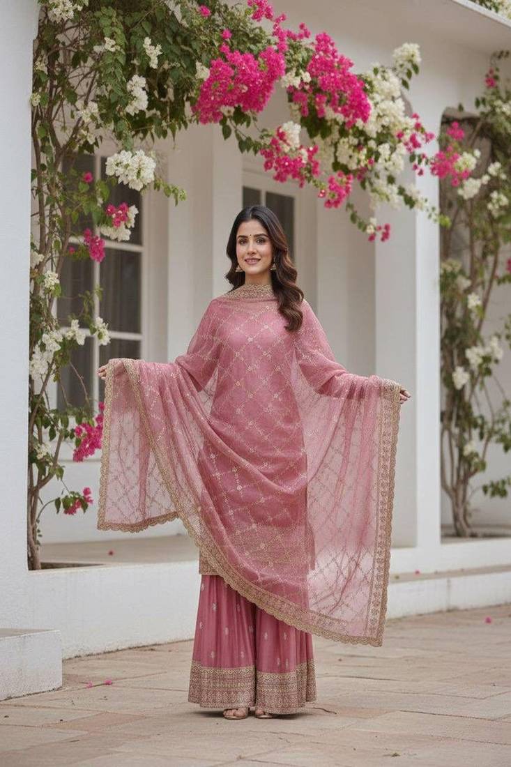 blush pink embroidered sharara suit