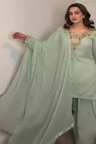 mint green embroidered kurta set with dupatta