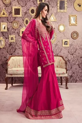 hot pink heavy embroidered suit