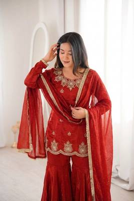 dark orange embroidered kurta with sharara 4