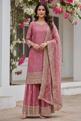 blush pink embroidered sharara suit