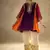 purple & orange flared kurta with gold trim palazzo