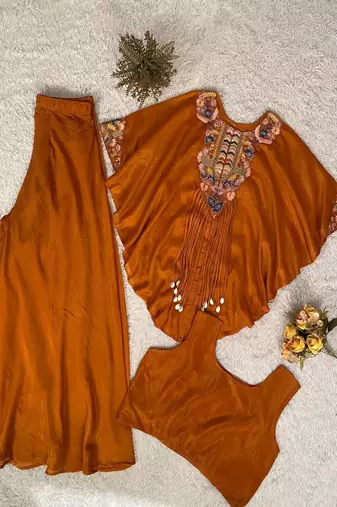 burnt orange embroidered kaftan set