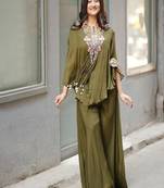 green embroidered kaftan set