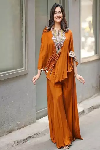 burnt orange embroidered kaftan set