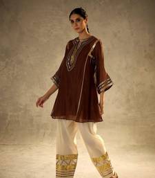 chocolate brown flared kurta with gold palazzo