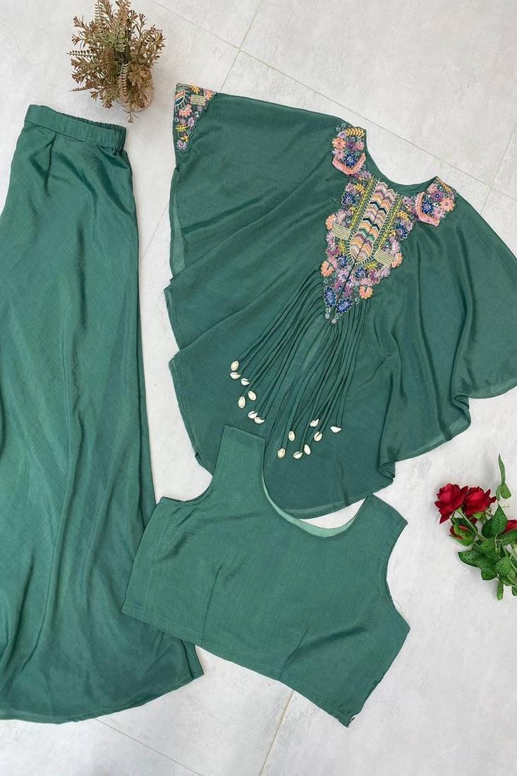 emerald green embroidered kaftan set