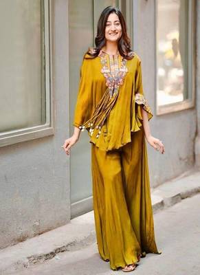 mustard embroidered kaftan set 1