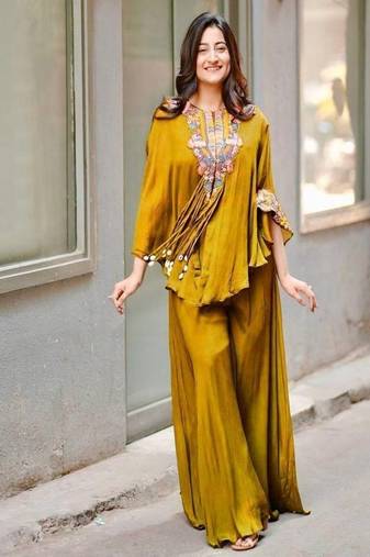 mustard embroidered kaftan set