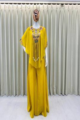 mustard embroidered kaftan set 3