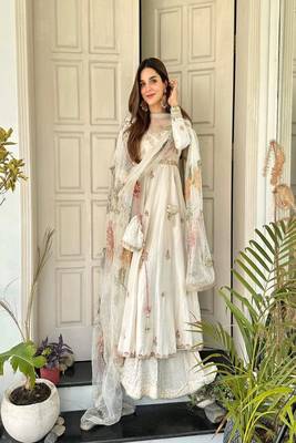 ivory anarkali with organza dupatta 1