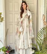ivory anarkali with organza dupatta