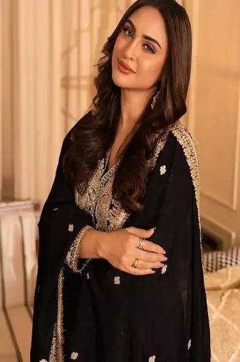 black georgette embroidered suit