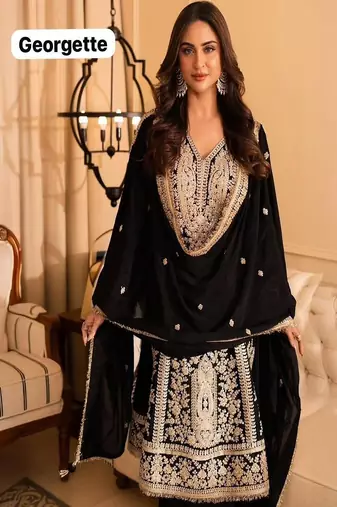 black georgette embroidered suit