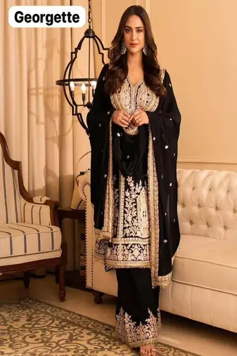 black georgette embroidered suit