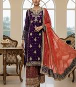 royal purple & red embroidered sharara set