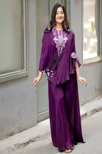 plum purple embroidered kaftan set