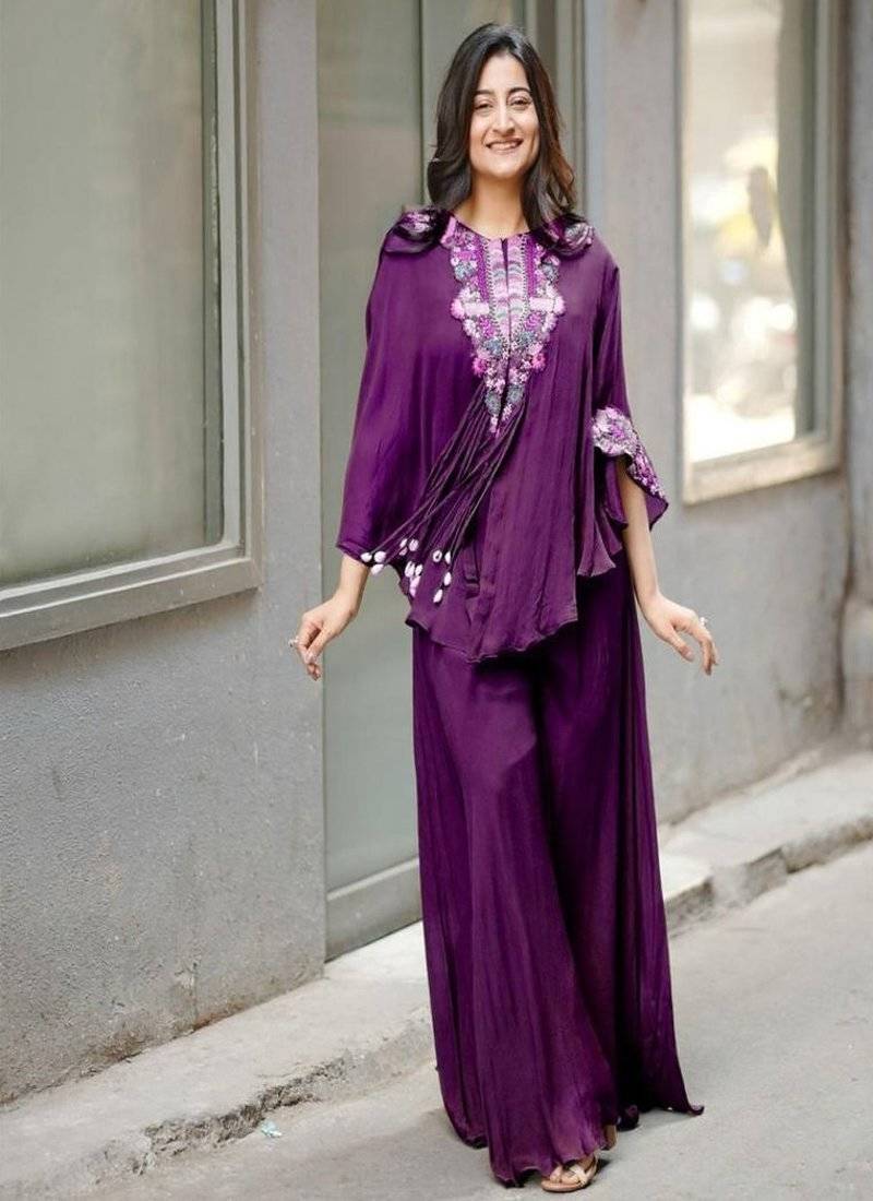 plum purple embroidered kaftan set