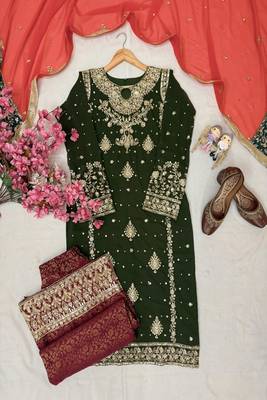 olive green & red designer sharara set 2
