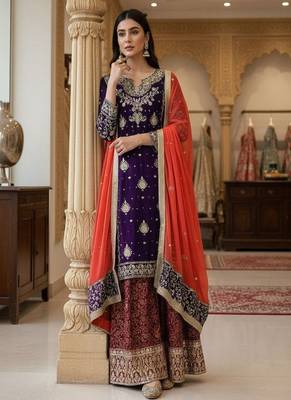 royal purple & red embroidered sharara set 3