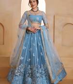 Mint Blue net sequin embroidered lehenga set with choli and dupatta