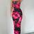 black polyester maxi dress with bodycon printed floral work