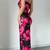 black polyester maxi dress with bodycon printed floral work