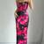 black polyester maxi dress with bodycon printed floral work