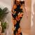 orange polyester maxi dress with floral print bodycon fit