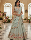 mint white floral embroidered lehenga with dupatta