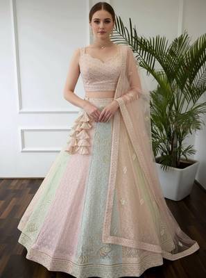 MULTICOLOR THREAD and SEQUin work GEORGETTE LEHENGA CHOLI WITH BLOUSE 6