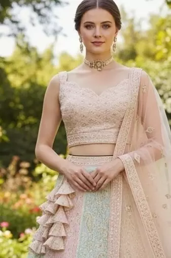 MULTICOLOR THREAD and SEQUin work GEORGETTE LEHENGA CHOLI WITH BLOUSE